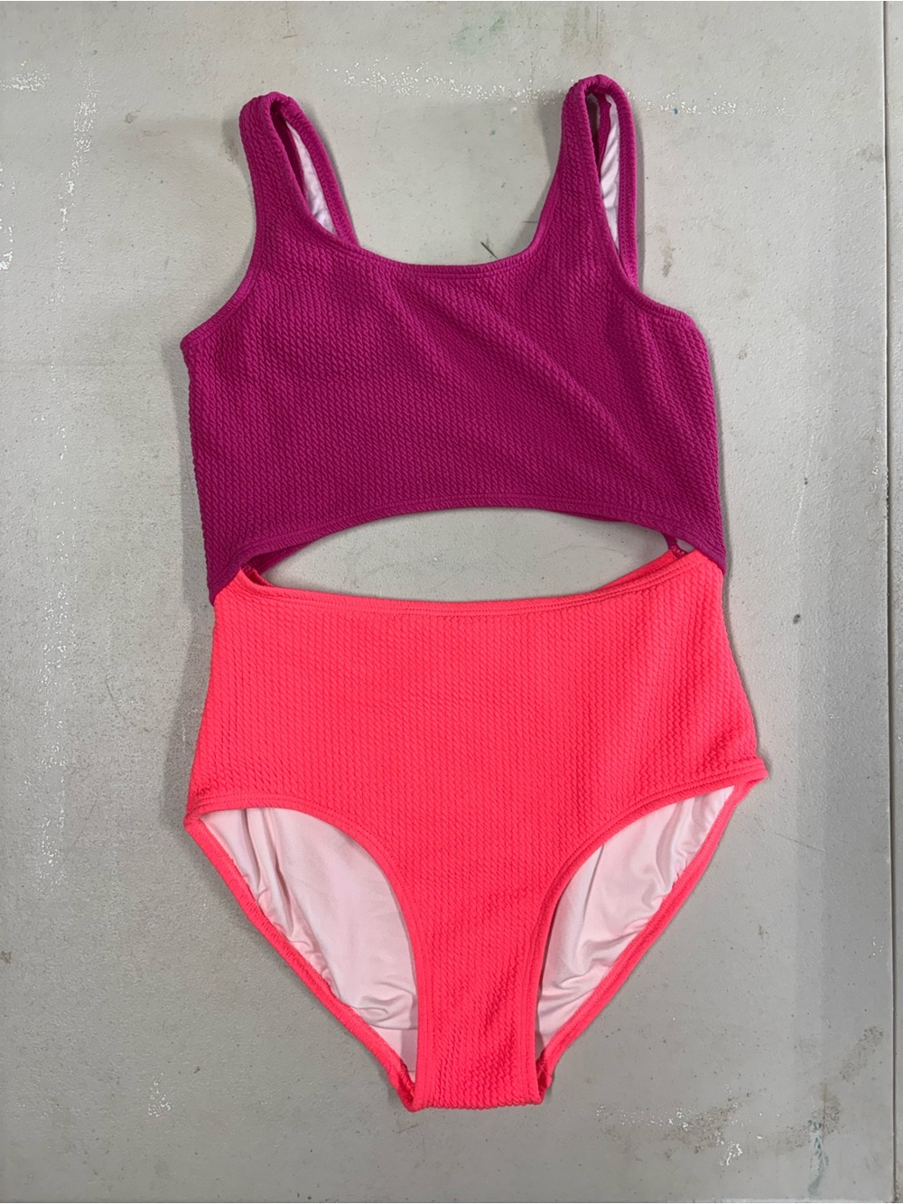 Old Navy Girls' Colorblock Cutout One-Piece Swimsuit - Magenta & Neon Pink